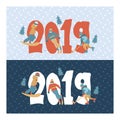 Happy New Year. Vector illustration. A set of characters engaged in winter sports and recreation. Royalty Free Stock Photo